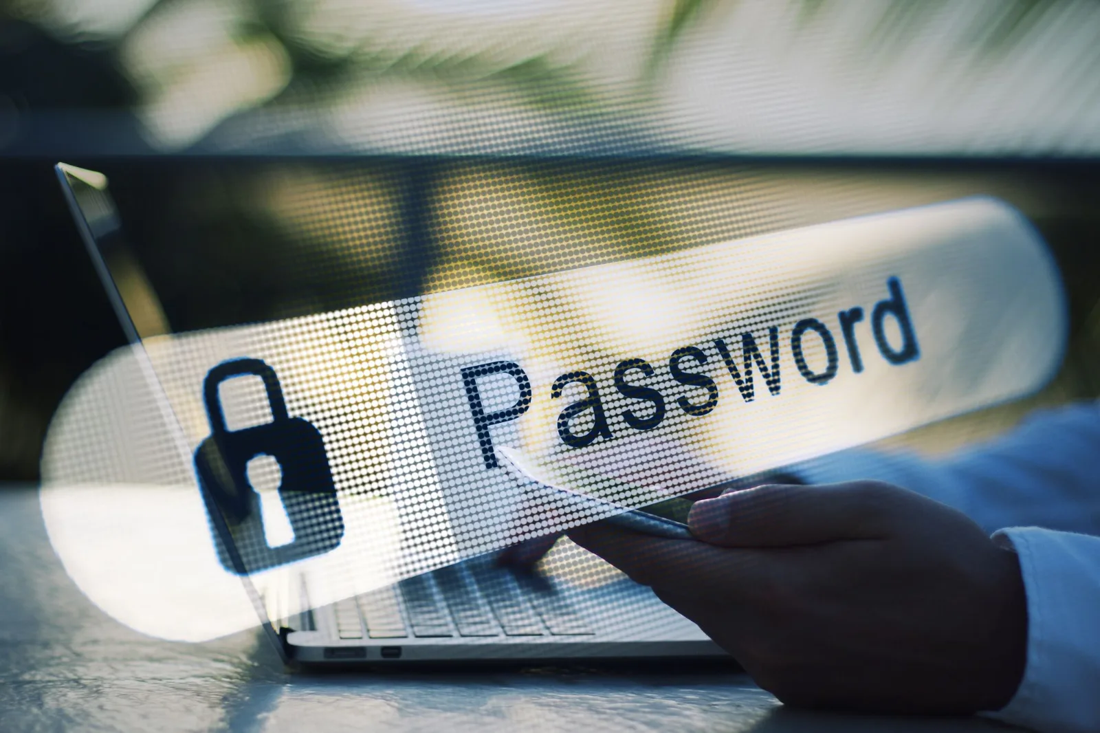 Business person putting in password